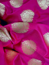 Magenta Pink with Green & Blue Banarasi saree in handloom banarasi saree with lotus motifs with 9" wide border — Kaash Collection