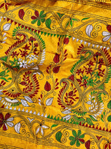 Mango Yellow hand Kantha stitch saree on Bangalori silk — Kaash Collection