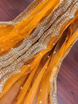 Mango Yellow Color Net Dupatta with Gold Zari, Sequin and Beads - Kaash