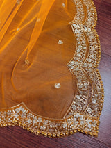 Mango Yellow Color Net Dupatta with Gold Zari, Sequin and Beads - Kaash