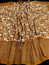 Mango Yellow Banarasi saree in pure crepe silk with banarasi border with parsi gara embroidery with banarasi border — Kaash Collection