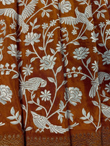 Mango Yellow Banarasi saree in pure crepe silk with banarasi border with parsi gara embroidery with banarasi border — Kaash Collection
