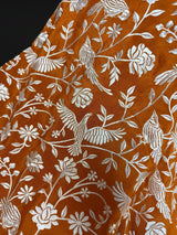 Mango Yellow Banarasi saree in pure crepe silk with banarasi border with parsi gara embroidery with banarasi border — Kaash Collection
