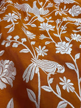 Mango Yellow Banarasi saree in pure crepe silk with banarasi border with parsi gara embroidery with banarasi border — Kaash Collection