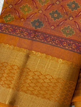 Mango Yellow Cotton Silk Print saree in soft cotton silk with floral print in kantha-inspired pattern — Kaash Collection
