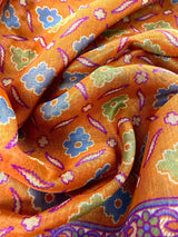 Mango Yellow Cotton Silk Print saree in soft cotton silk with floral print in kantha-inspired pattern — Kaash Collection
