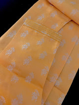Mango Yellow men's kurta pajama in soft silk (non-pure) with silver floral pattern — Kaash Collection