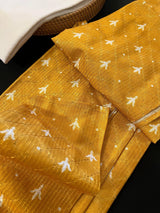 Mango Yellow men's kurta pajama in soft silk with hand-embroidered neckline with mirror work — Kaash Collection