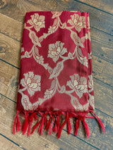Maroon Banarasi Floral Soft Silk dupatta in soft silk (non-pure) with floral jaal with muted gold zari — Kaash Collection