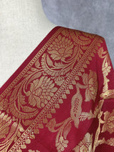 Maroon Banarasi Floral Soft Silk dupatta in soft silk (non-pure) with floral jaal with muted gold zari — Kaash Collection