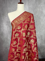 Maroon Banarasi Floral Soft Silk dupatta in soft silk (non-pure) with floral jaal with muted gold zari — Kaash Collection