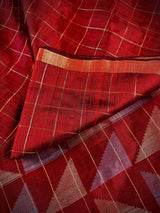 Silk Mark Certified Maroon Pure Raw Silk in Checks saree in pure raw silk with checks with gold & silver resham zari borders — Kaash Collection
