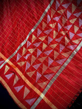 Silk Mark Certified Maroon Pure Raw Silk in Checks saree in pure raw silk with checks with gold & silver resham zari borders — Kaash Collection