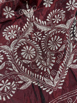 Maroon hand Kantha stitch saree on Bangalori silk — Kaash Collection