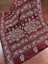 Maroon hand Kantha stitch saree on Bangalori silk — Kaash Collection