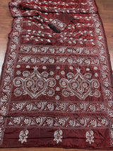 Maroon hand Kantha stitch saree on Bangalori silk — Kaash Collection
