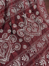 Maroon hand Kantha stitch saree on Bangalori silk — Kaash Collection