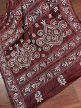 Maroon hand Kantha stitch saree on Bangalori silk — Kaash Collection