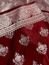Maroon Color Mashru Silk Handloom Saree with Muted Gold Zari Weave | Banarasi Mashru Silk Saree - Kaash