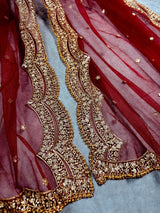 Maroon Color Net Dupatta with Zari, Sequin and Beads - Kaash