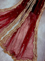 Maroon Color Net Dupatta with Zari, Sequin and Beads - Kaash