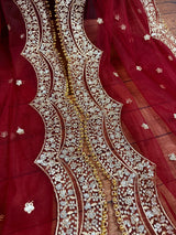 Maroon Color Net Dupatta with Zari, Sequin and Beads - Kaash