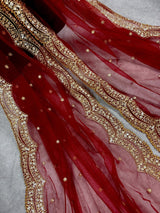 Maroon Color Net Dupatta with Zari, Sequin and Beads - Kaash