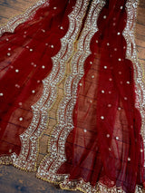 Maroon Color Net Dupatta with Zari, Sequin and Beads - Kaash