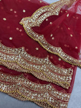 Maroon Color Net Dupatta with Zari, Sequin and Beads - Kaash