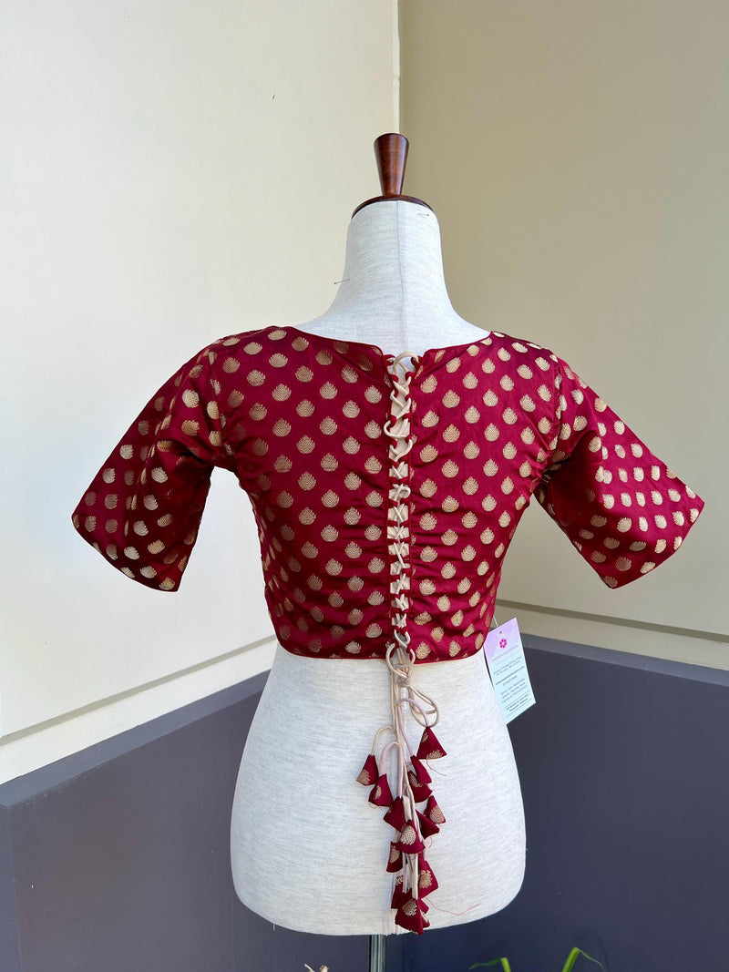 Maroon Color Soft Silk Ready to Wear Blouse | Long tassels | Padded Blouse | Readymade Saree Blouses | Maroon Color Read to Wear Blouses - Kaash