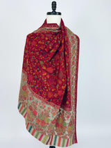Maroon pure pashmina Kashmiri shawl with kani weave, floral motifs — Kaash Collection