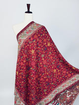Maroon pure pashmina Kashmiri shawl with kani weave, floral motifs — Kaash Collection