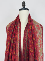 Maroon pure pashmina Kashmiri shawl with kani weave, floral motifs — Kaash Collection