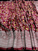 Maroon Red Color Banarasi Semi Georgette Dupion Soft Silk with Floral Meenakari Work - Kaash