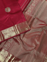 Silk Mark Certified Maroon Red Pure Kanjivaram Peacock saree in pure kanjivaram silk with peacock motifs with gold zari — Kaash Collection
