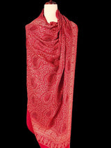Maroon Red soft pashmina Kashmiri shawl with resham aari embroidery, paisley design — Kaash Collection