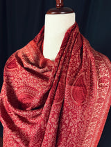 Maroon Red soft pashmina Kashmiri shawl with resham aari embroidery, paisley design — Kaash Collection