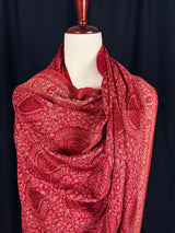 Maroon Red soft pashmina Kashmiri shawl with resham aari embroidery, paisley design — Kaash Collection