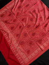 Maroon Red soft pashmina Kashmiri shawl with resham aari embroidery, paisley design — Kaash Collection