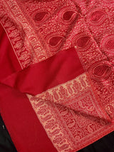 Maroon Red soft pashmina Kashmiri shawl with resham aari embroidery, paisley design — Kaash Collection