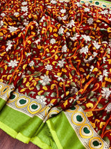 Maroon with Bottle Green and Multi - color Printed design Soft Silk Kalamkari Saree - Kaash