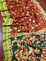 Maroon with Bottle Green and Multi-color Printed design Soft Silk Kalamkari Saree | Kalamkari Prints | Gift for Her | Kaash Collection - Kaash