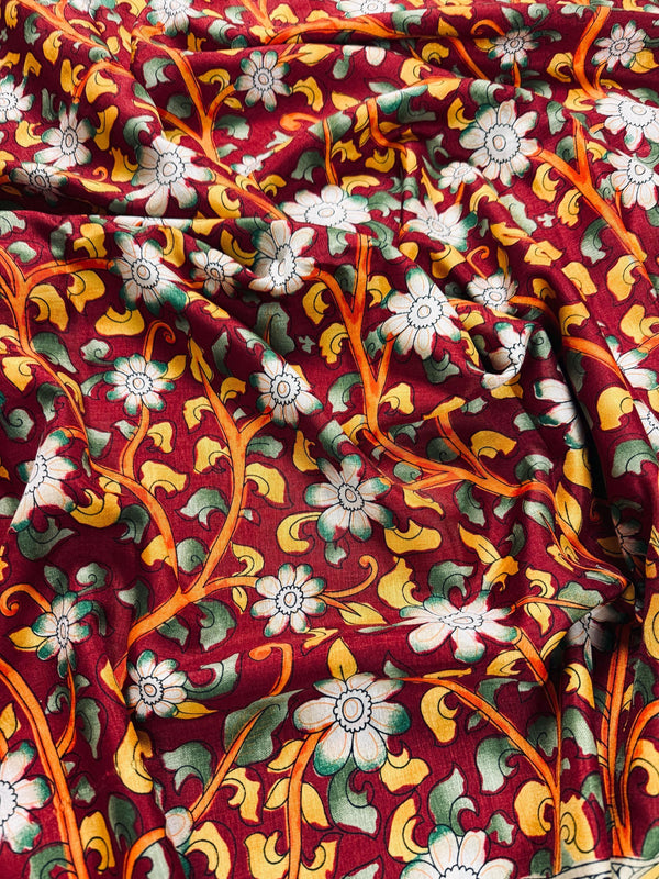 Maroon with Bottle Green and Multi-color Printed design Soft Silk Kalamkari Saree | Kalamkari Prints | Gift for Her | Kaash Collection - Kaash