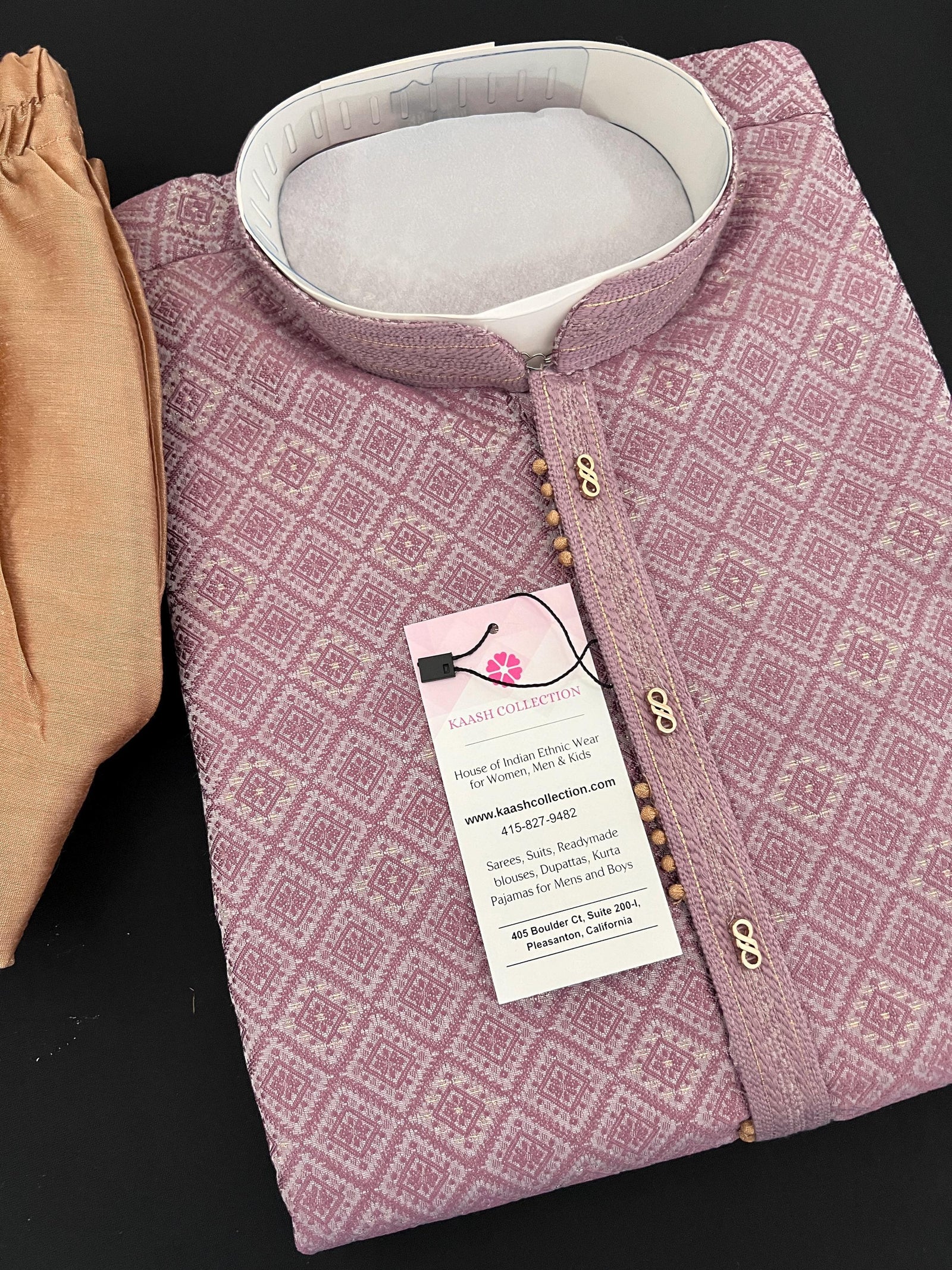 Mauve Pink Men Kurta Pajama with embossed Design Silk Men Kurta