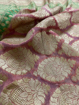 Mauve Pink Pure Khaddi Georgette Banarasi Saree in Multi Color with Muted Gold Zari and Digital Floral Prints | SILK MARK CERTIFIED - Kaash