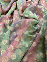 Mauve Pink Pure Khaddi Georgette Banarasi Saree in Multi Color with Muted Gold Zari and Digital Floral Prints | SILK MARK CERTIFIED - Kaash