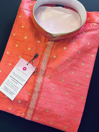 Mauve Pink men's kurta pajama in soft silk (non-pure) with self-design with small zari weave buttis — Kaash Collection