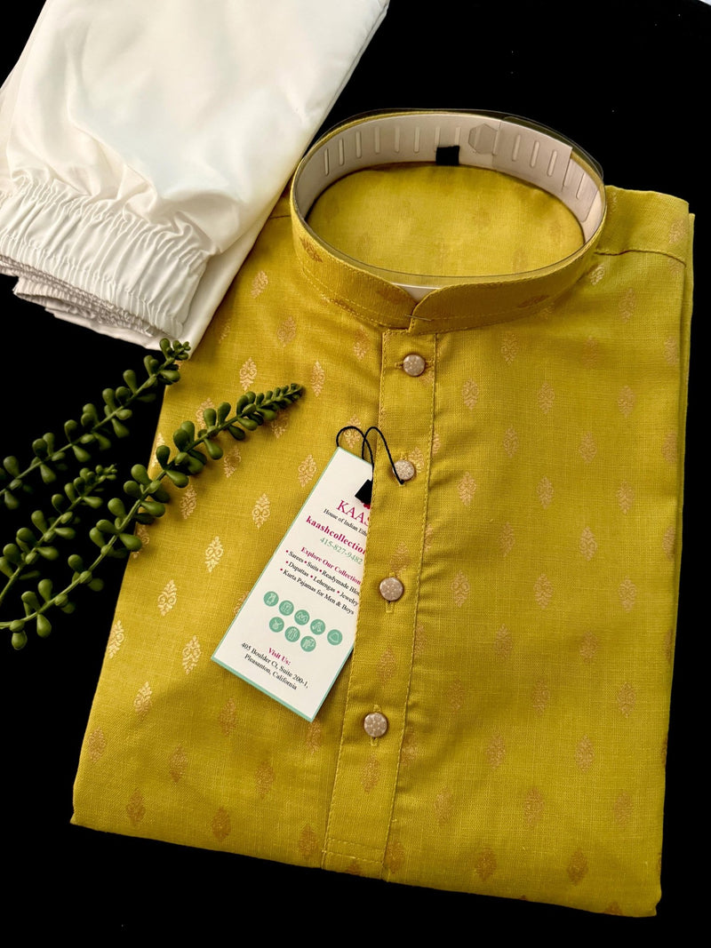 Mehandi Green Color Cotton Kurta Pajama Set - Kaash