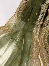 Mehandi Green net dupatta with gold zari, sequin & beads — Kaash Collection