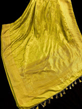 Mehendi Green Banarasi saree in banarasi semi mashru with muted gold zari weave on mashru — Kaash Collection